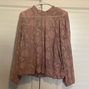 torrid Sheer Floral Ruffle-Neck Blouse - Mauve size 0